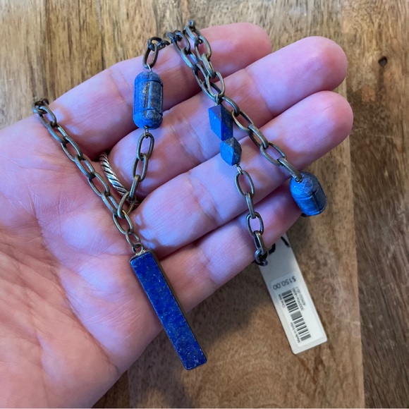 AUREUS + ARGENT Necklace Lapis PURPLE Blue  Stone Raw Brass Banana Republic NWT - Picture 2 of 16